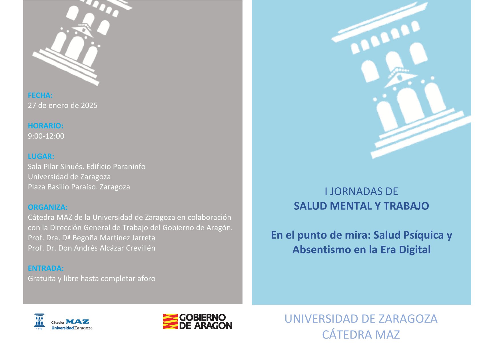 I JORNADAS DE SALUD MENTAL Y TRABAJO.  27 de enero de 2025